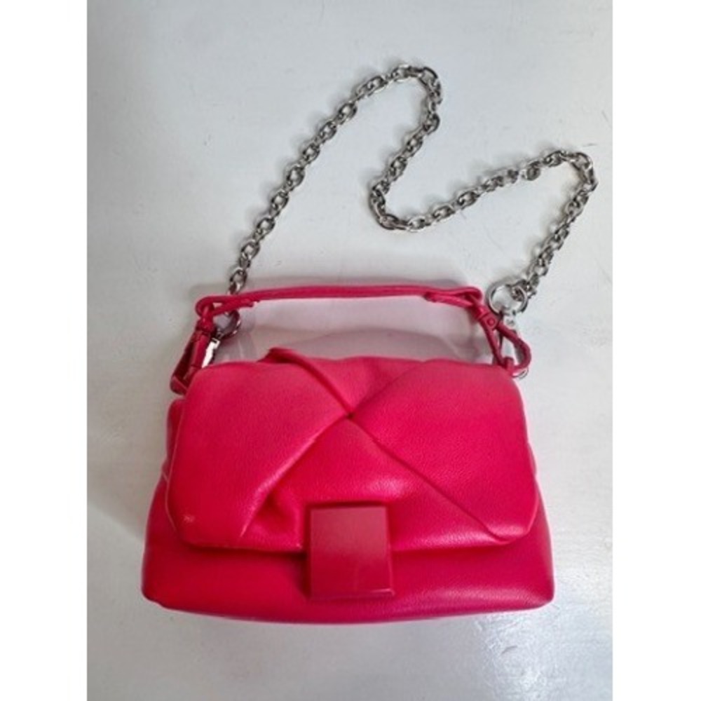 A New‎ Day | Red Quilted Micro Crossbody Bag Puffy Mini Purse Silver Chain Strap